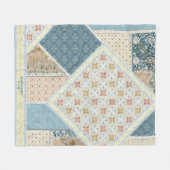 BOHO水色フローラパッチワークパターンブルータン フリースブランケット (正面(横))