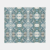 BOHO水色フローラパッチワークパターンブルータン フリースブランケット (正面(横))