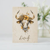 Boho水色フローラ牛スカル結婚のQRコード エンクロージャーカード (スタンド正面)