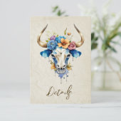 Boho水色フローラ牛スカル結婚のQRコード エンクロージャーカード (スタンド正面)