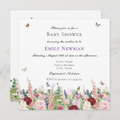 Boho水色フローラ蝶ベビーシャワー 招待状