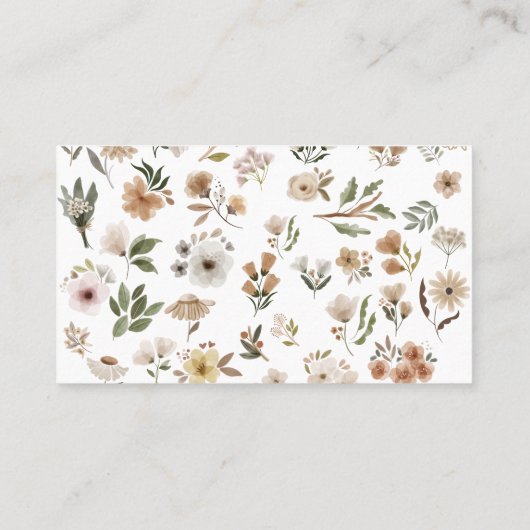 Boho水色フローラ赤ちゃんシャワー贈り物登録 名刺 (裏面)