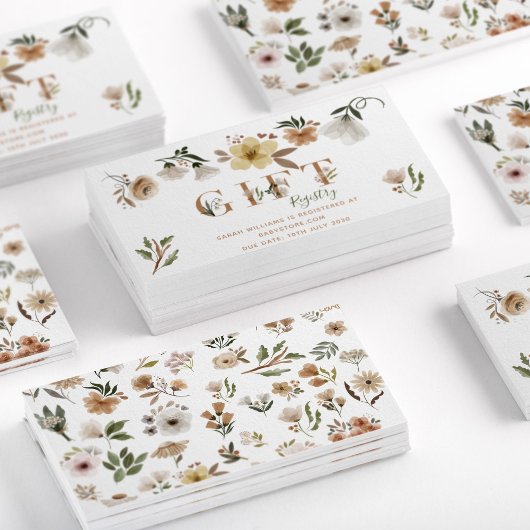 Boho水色フローラ赤ちゃんシャワー贈り物登録 名刺