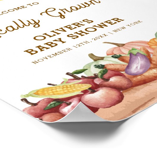 Boho水色ベジフルーツ赤ちゃんシャワーへようこそ ポスター (角)