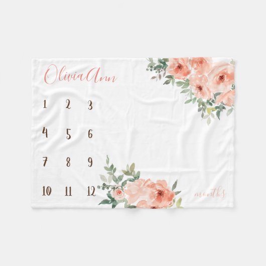 Boho水色マイルストーンピーチフォトプロップ フリースブランケット (正面(横))