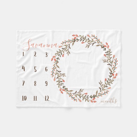 Boho水色マイルストーン写真のプロップ フリースブランケット (正面(横))