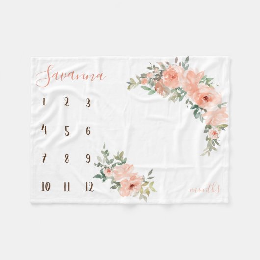 Boho水色マイルストーン写真のプロップ フリースブランケット (正面(横))