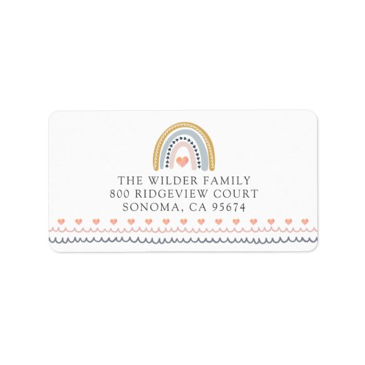 Boho水色レインボーハート赤ちゃんシャワー戻る ラベル (正面)