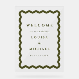 Boho波形フレームグリーン結婚の歓迎 アクリルサイン