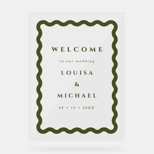 Boho波形フレームグリーン結婚の歓迎 アクリルサイン (正面)