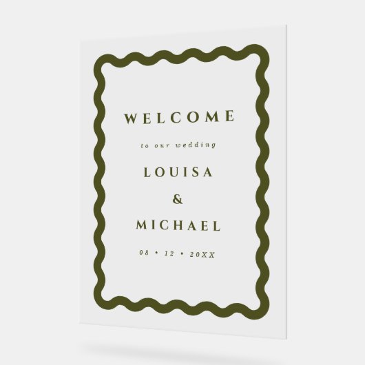 Boho波形フレームグリーン結婚の歓迎 アクリルサイン (傾斜)