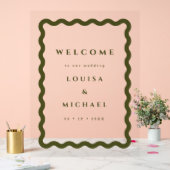 Boho波形フレームグリーン結婚の歓迎 アクリルサイン (ウェディング)