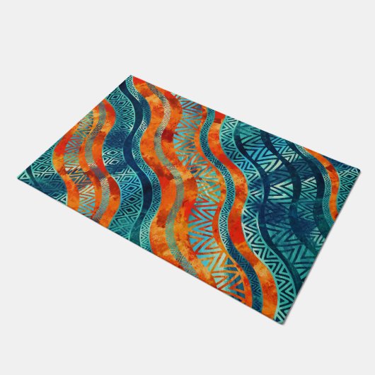 Boho波状の種族の民族のパターン ドアマット (アングル)