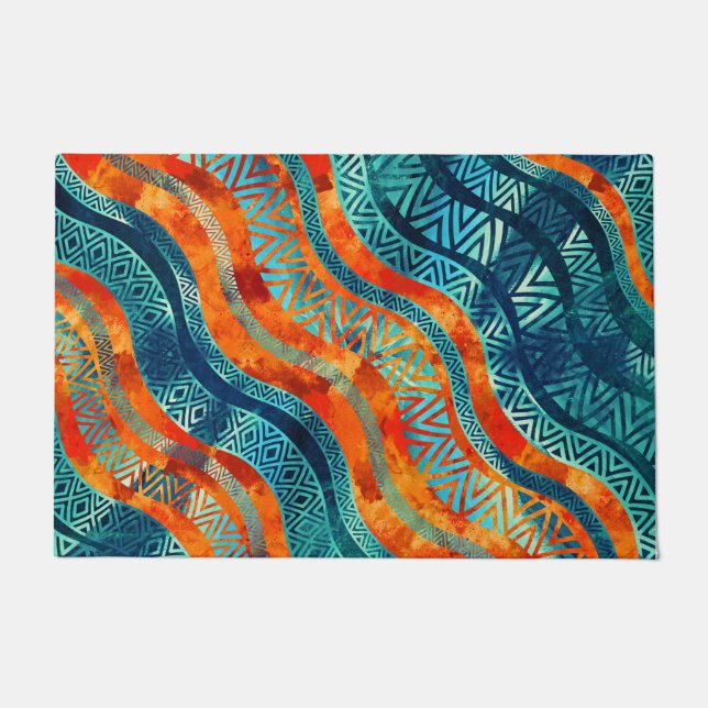 Boho波状の種族の民族のパターン ドアマット (正面)