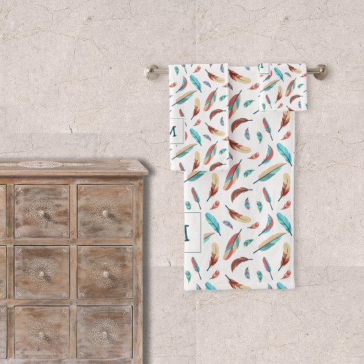 Boho浮羽模様モノグラムの バスタオルセット