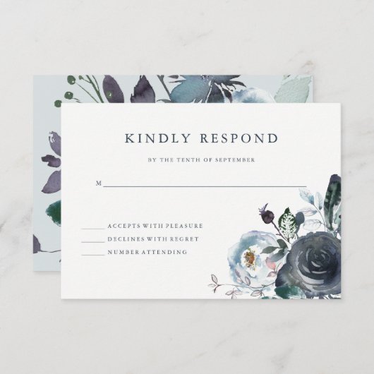 Boho海軍シャクヤク花の結婚RSVP 出欠カード (正面/裏面)