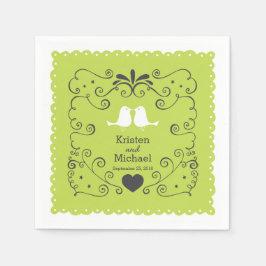 Boho渦巻き旋回、カール、バナー&ラブバード結婚ズ スタンダードカクテルナプキン