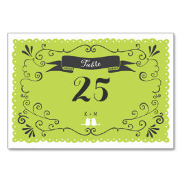 Boho渦巻き旋回、カール、バナー&ラブバード結婚ズ テーブルナンバー