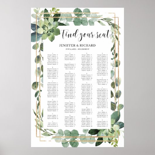 Boho温色多肉質フローラ金ゴールド幾何学 ポスター (正面)