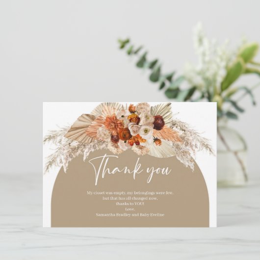 Boho焼きオレンジのテラコッタ銅フローラアーチ サンキューカード (スタンド正面)