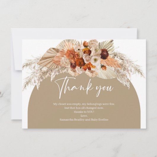 Boho焼きオレンジのテラコッタ銅フローラアーチ サンキューカード (裏面)