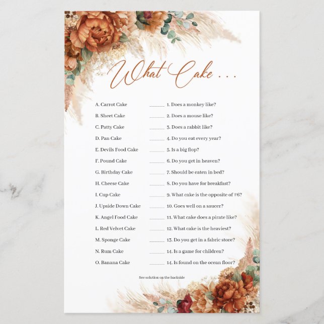 Boho焼けオレンジ色の銅フローラパンパスウェイケーキ (正面)