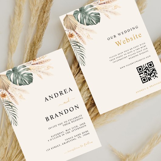Boho熱帯ビーチ目的地の結婚式すべて1で 招待状