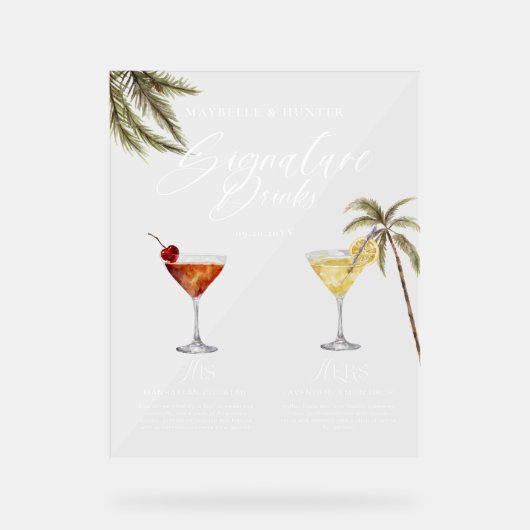 Boho熱帯水色シグネチャードリンク結婚ズ アクリルサイン (正面)