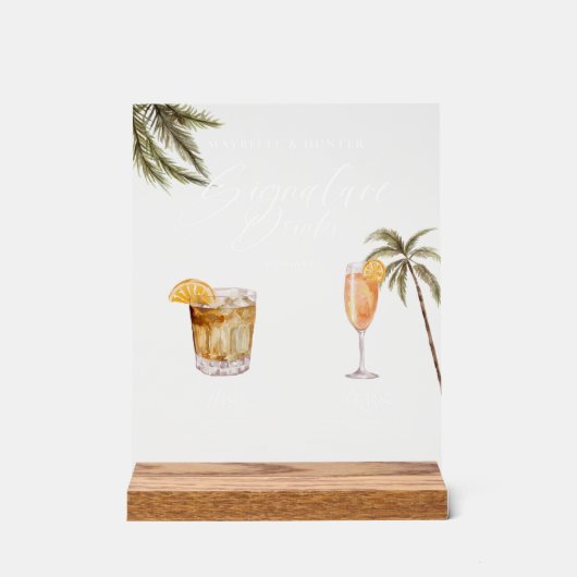 Boho熱帯水色シグネチャードリンク結婚ズ アクリルサイン (正面)