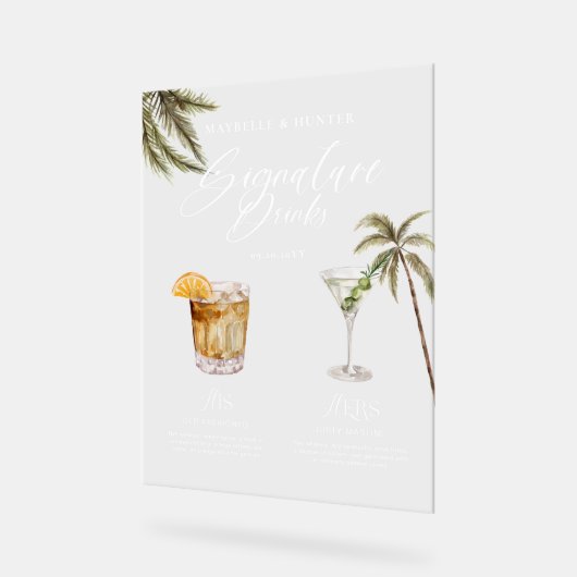 Boho熱帯水色シグネチャードリンク結婚ズ アクリルサイン (傾斜)