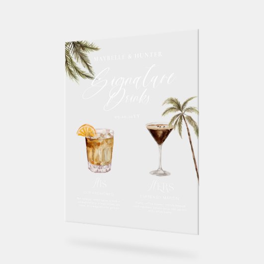 Boho熱帯水色シグネチャードリンク結婚ズ アクリルサイン (傾斜)