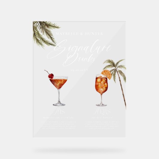 Boho熱帯水色シグネチャードリンク結婚ズ アクリルサイン (正面)