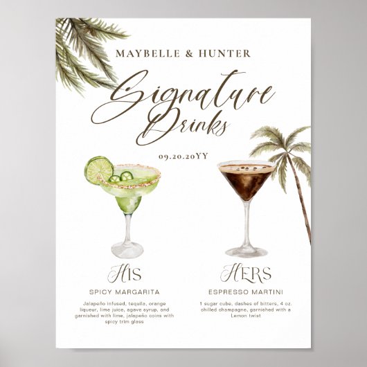 Boho熱帯水色シグネチャードリンク結婚ズ ポスター (正面)
