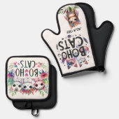 BOHO猫引退ママおばあちゃん妻カスタム 鍋つかみ&鍋敷きセット (正面/裏面)