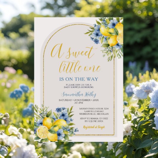 Boho甘い小さな1レモンフローラ赤ちゃんシャワー 招待状
