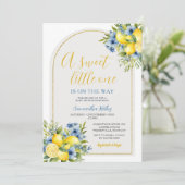 Boho甘い小さな1レモンフローラ赤ちゃんシャワー 招待状 (スタンド正面)