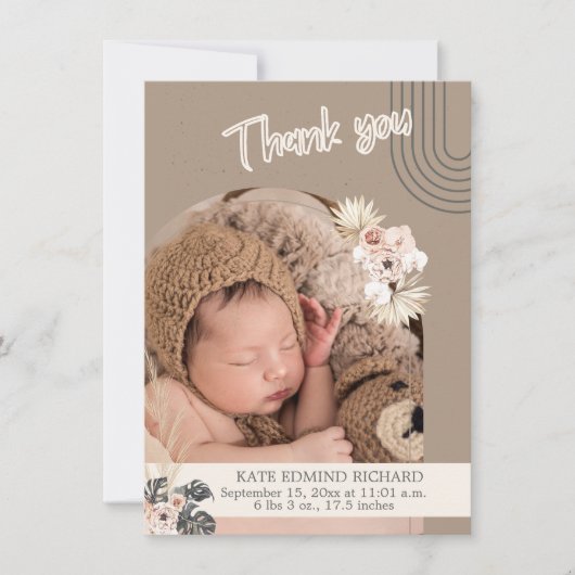 Boho生まれたばかりのベビー誕生発表感謝 案内状 (正面)