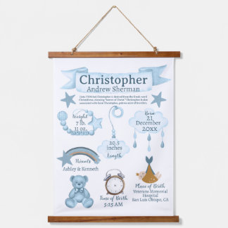 BOHO生まれたばかりの誕生統計男の赤ちゃんブルーカスタム 吊り下げ型タペストリー