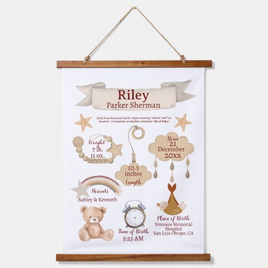 BOHO生まれたばかりの誕生統計男女兼用カスタム 吊り下げ型タペストリー (正面)