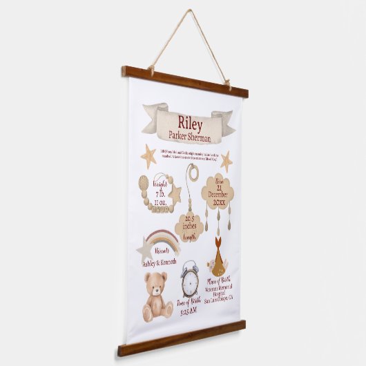 BOHO生まれたばかりの誕生統計男女兼用カスタム 吊り下げ型タペストリー (傾斜あり)