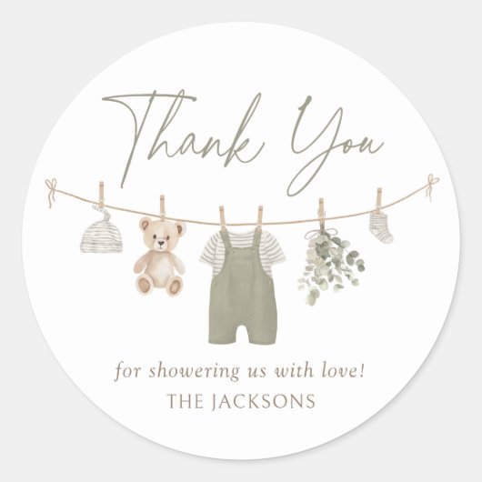 Boho男の子の服ベビーシャワー ラウンドシール (正面)