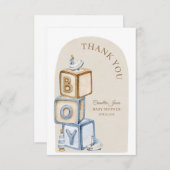 Boho男の子ブロックやおもちゃの赤ちゃんシャワー サンキューカード (正面/裏面)