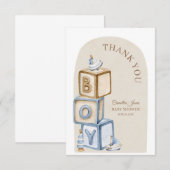 Boho男の子ブロックやおもちゃの赤ちゃんシャワー サンキューカード (正面/裏面)
