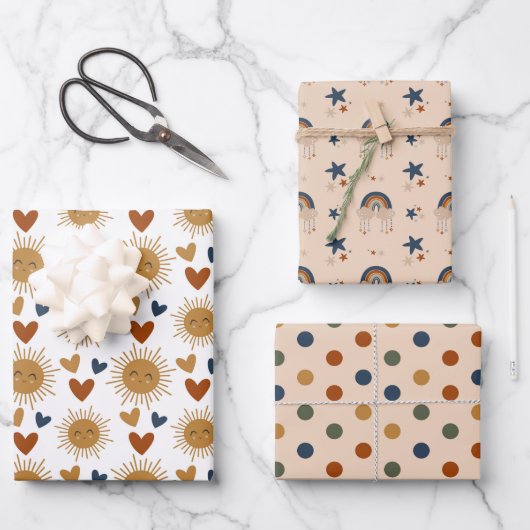 Boho男の赤ちゃんパターン ラッピングペーパーシート (正面)