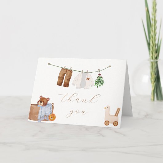 Boho男ミニマル子の服ベビーシャワー サンキューカード (正面)