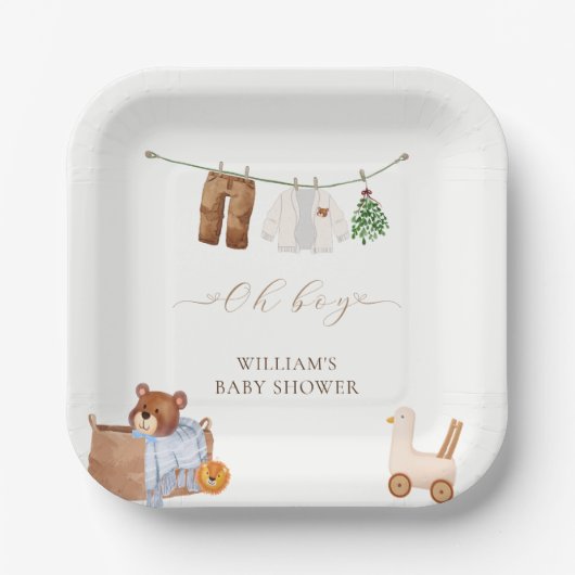 Boho男ミニマル子の服ベビーシャワー ペーパープレート (正面)