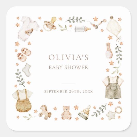 Boho男女兼用ヴィンテージ赤ちゃん服シャワー スクエアシール (正面)