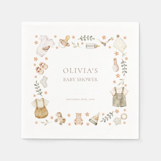 Boho男女兼用ヴィンテージ赤ちゃん服シャワー スタンダードカクテルナプキン (正面)