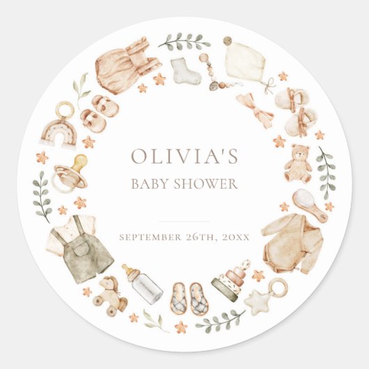 Boho男女兼用ヴィンテージ赤ちゃん服シャワー ラウンドシール (正面)