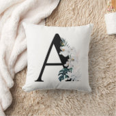 Boho白い蘭トロピカルレターAモノグラム クッション (ブランケット)